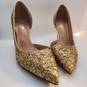 ANNAILI GOLD SPARKLING POINTED HEEL